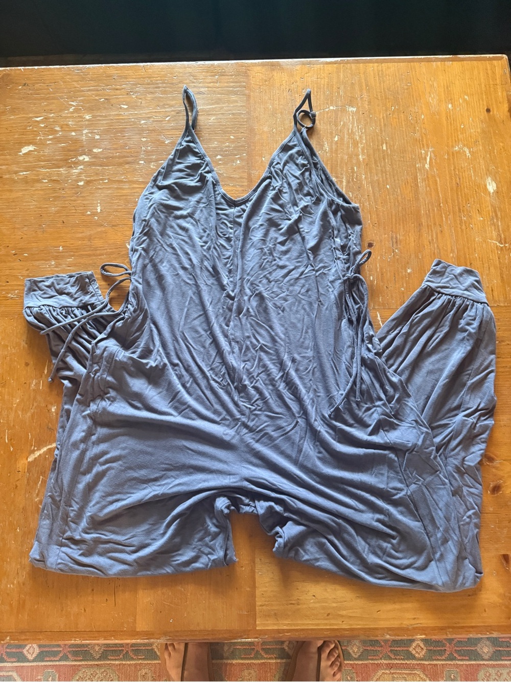Eberjey Slate Blue Sleeveless Jumpsuit Romper with Side Ties